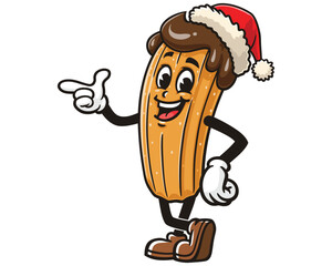 Churros wearing Christmas Hat, Cartoon Mascot Illustration Character Vector Clip-art Hand-drawn Logo Design