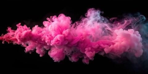 pink puffs of smoke on black background aerial view
