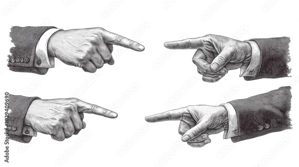 Poster hands pointing in suits generative ai