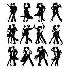 Silhouette of a couple dancing set vector on  white background