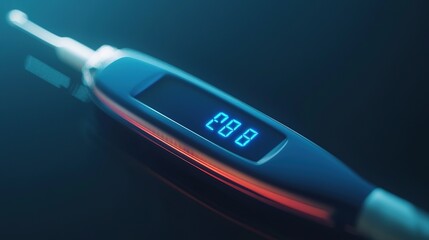 A close-up image of a modern electronic toothbrush displaying a digital screen with a numeric readout.