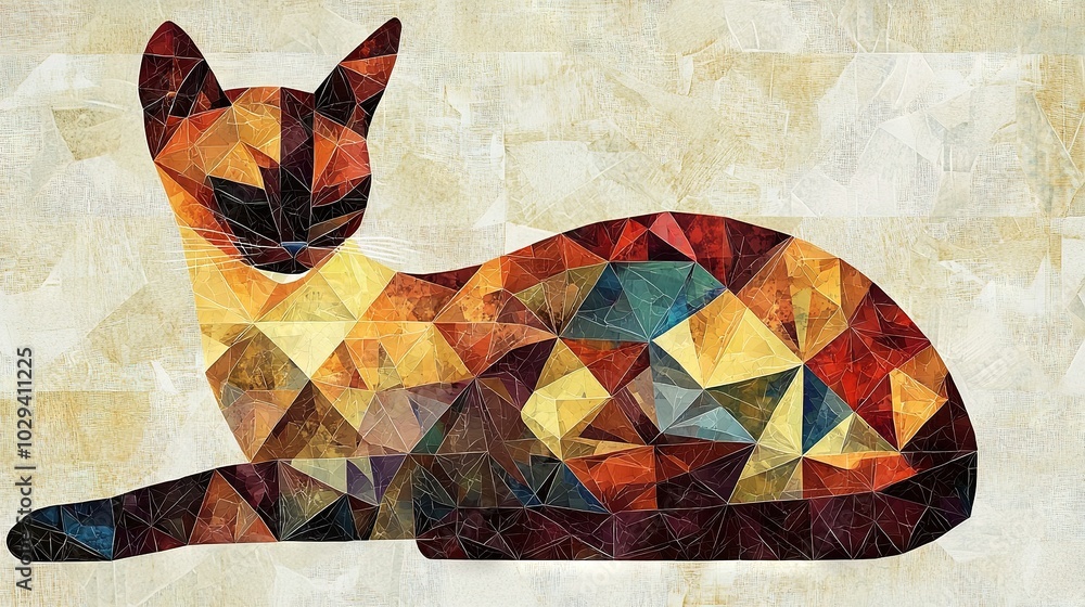 Poster a cat in various hues and forms rests on a beige canvas