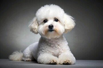 Obraz premium Playful Bichon Frise posing on grey background