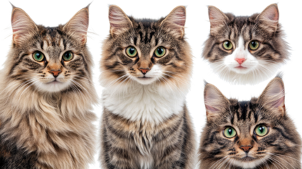 Joyful Gathering of Smiling Cats on a White Background Generative AI