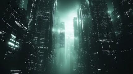 City of Shadows: Eerie Dystopian Future with Dim Emergency Lights Casting Tension, Urban Decay, Cinematic Lighting