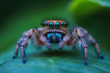 Detailed macro of a colorful jumping spider in focus
