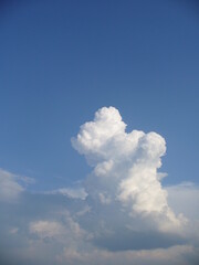 Blue sky with white clouds Cumulus - natural background. Topics: weather, meteorology, sky space, atmosphere