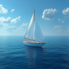 Fototapeta premium Elegant White Sailboat on Calm Turquoise Ocean Under Clear Blue Sky