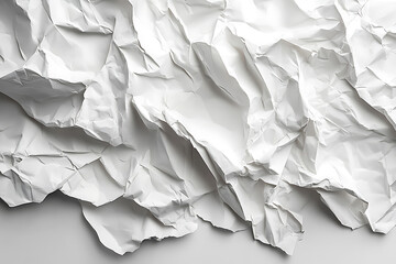 Obraz premium Detailed close-up of a crumpled white paper texture, showcasing chaotic folds and intricate creases, ideal for backgrounds, design projects, or texture overlays. 
