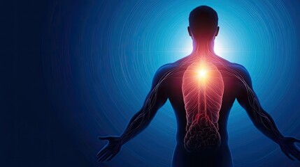 Silhouette of a human body with glowing heart and lungs against a blue background, symbolizing health, vitality, and the connection between body and spirit.
