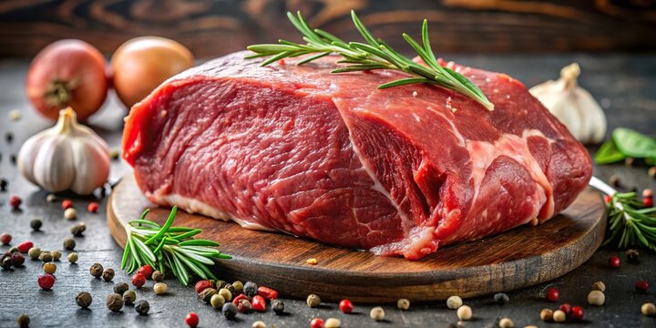raw fresh beef bottom round rump roast with spice Close-Up