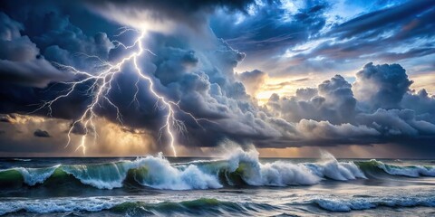 Raw power of nature exhibited through crashing waves