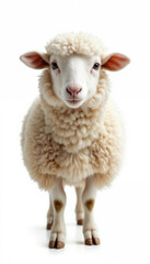 Adorable white lamb looking curious against white background