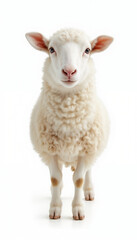 Obraz premium Cute white lamb standing attentively on white background