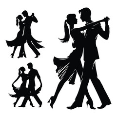 Silhouette of a couple dancing set vector on  white background