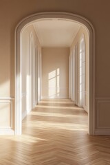 Contemporary Living Room Interior Mock-up with Wooden Floor and Blank Wall