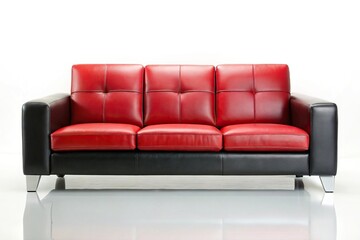 Naklejka premium red and black modern couch on white background, panoramic view