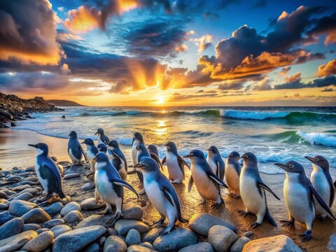 Little Blue Penguins in Their Natural Habitat - Stunning Panoramic Photography for Wildlife Lovers