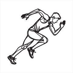 single one line young athlete focus sprint running athlete silhouette on white background
