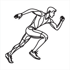 single one line young athlete focus sprint running athlete silhouette on white background
