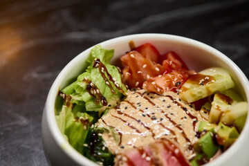 A Fresh and Colorful Salad Bowl that features Grilled Chicken and a Variety of Vegetables