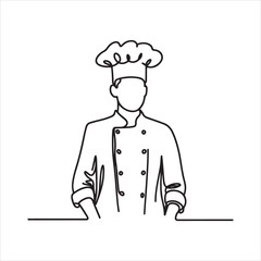 single one line young happy attractive male chef silhouette on white background