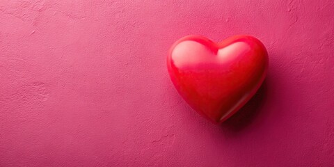 Obraz premium Red heart on pink wall background wallpaper medium shot