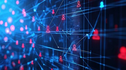 A vibrant network visualization showcasing interconnected nodes and security icons, representing data flow and cybersecurity in a digital landscape.