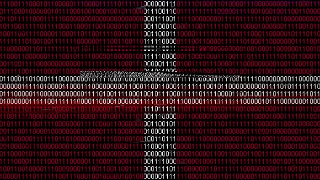 Binary code on flag of Sovereign Military Order of Malta. Program source code or Hacker concept on Sovereign Military Order of Malta flag. Sovereign Military Order of Malta digital technology security