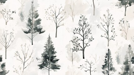 Obraz premium A serene pattern of trees in muted tones creating a soothing atmosphere for home decor or fabric design