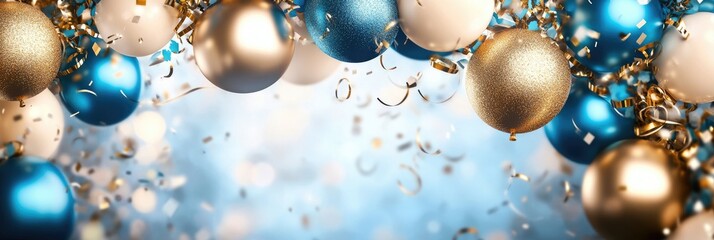 Elegant Celebration: Glittering Helium Balloons, Sparkling Confetti, and Festive Ribbons. Perfect for Birthdays, Anniversaries, and More