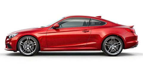 Naklejka premium Red sports car reflecting on white background