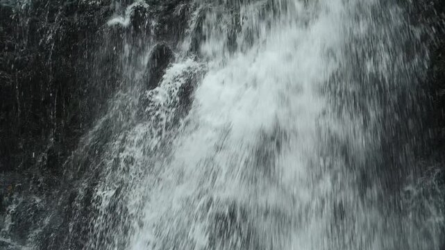 Closeup of a waterfall flowing over mossy stones, slow motion, Josefsthaler Wasserf&auml;lle