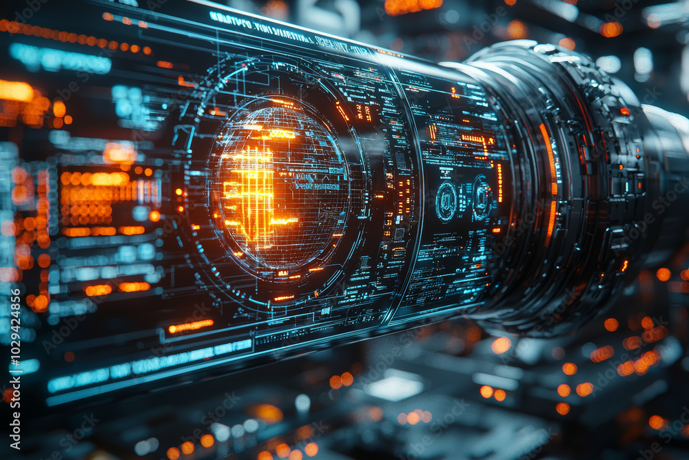 Poster An AI system detecting and neutralizing a cyberattack in real-time, symbolizing the use of advanced technology in cybersecurity. Concept of AI in cybersecurity.