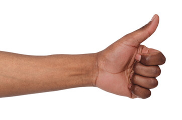 African american hand making thumb up gesture. Close-up of positive sign, like, agreement concept