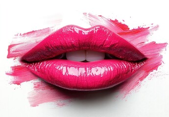 Beautiful Lips with Lipstick Smudge Isolated on White Background