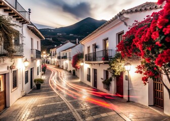 Obraz premium Long Exposure of Mijas: Charming White Village in Andalusia, Spain