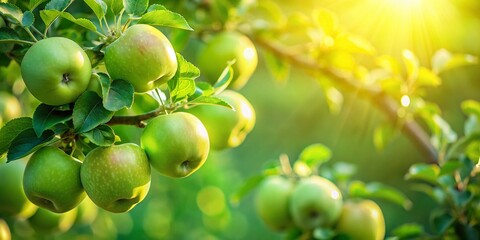 Long Exposure of Ripening Green Apples on Tree Branches Surrounded by Lush Green Leaves