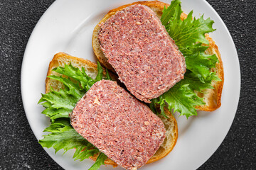 spam meat sandwich fresh meal food snack on the table copy space food background rustic top view