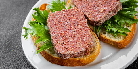 spam meat sandwich fresh meal food snack on the table copy space food background rustic top view