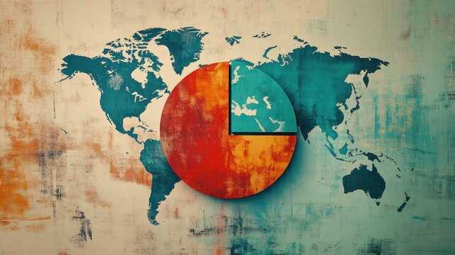 A world map with a pie chart overlay, symbolizing global data analysis and distribution.