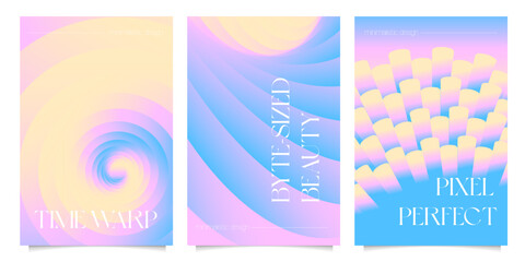 Obraz premium Abstract gradient posters set. Minimalist style cover template with vibrant perspective 3d gradient geometric shapes collection. Minimal design for social media, poster, cover, banner, flyer. Vector