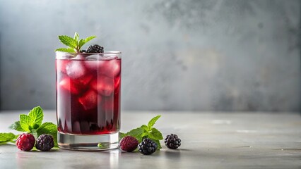 Refreshing blackberry cocktail on bright white background