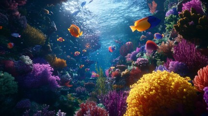 Fototapeta premium Vibrant Underwater Scene with Colorful Fish