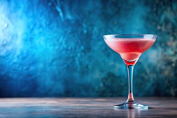 refreshing pink cocktail in glass set against vibrant blue background