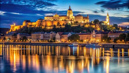 Obraz premium Night view of Budapest Royal Castle by the river