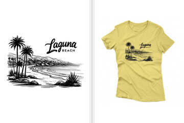 illustrative laguna beach t-shirt design, laguna beach california artwork print, vector laguna t shirt © ArtCommercial