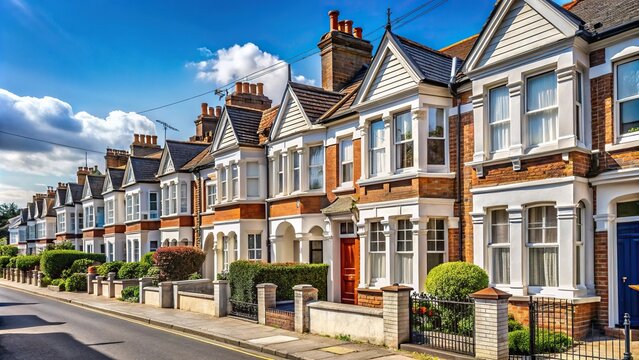 Residential street of terraced houses in Northfields Ealing West London