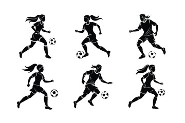 Soccer player vector silhouette set