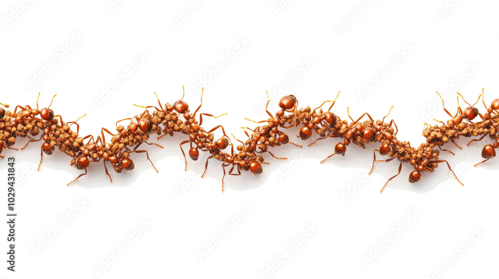 Poster ants foraging in lines on a white background generative ai